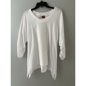 OH MY GAUZE Lana Top Size 1 S/M White Artsy Lagenlook Fairy Beach Ruched Sleeves